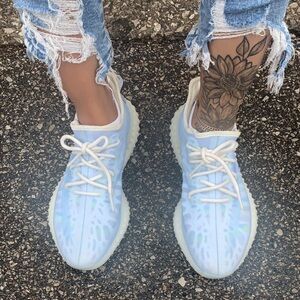 Yeezy Sneakers in Light Blue and Cream